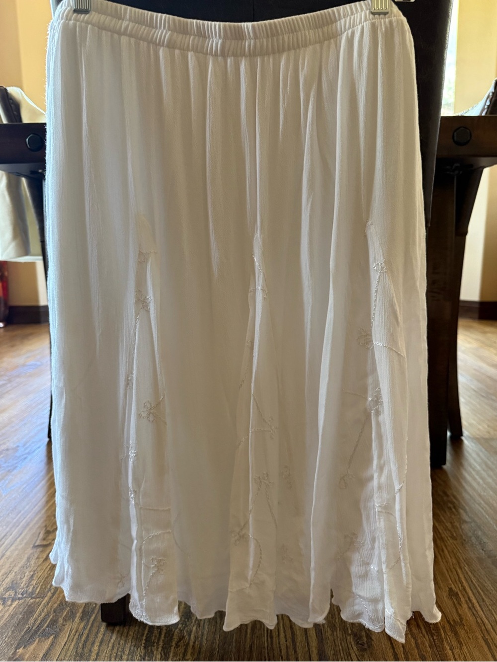 Studio West White Flowing Maxi Skirt with Subtle Embroidery